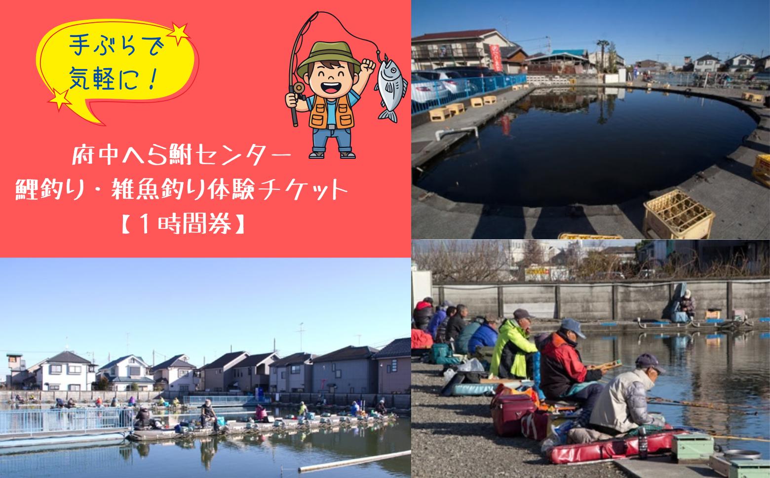 
                  手ぶらで気軽に！府中へら鮒センター/鯉釣り・雑魚釣り体験チケット【１時間券】					
                