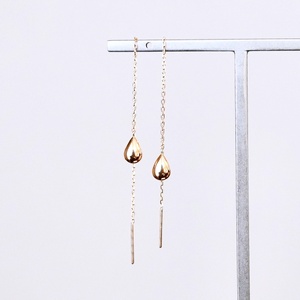 K18(18金) イエローゴールド 地金 雫 チェーン ピアス シンプル ツユ ティアドロップ 保証書付 KO-0070 242-034-a