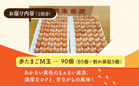 【全12回定期便】赤たまご M玉 90個（85個＋5個割れ保証）【農事組合法人 鹿本養鶏組合】タマゴ 玉子 熊本県たまご 卵 国産たまご 新鮮たまご あかたまご M玉たまご 熊本たまご 濃厚たまご  