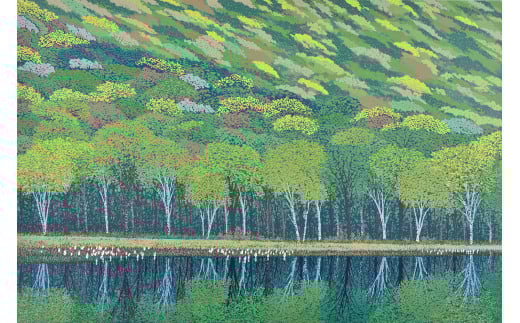 「萌彩」 クリーム額 【埼玉県 東松山市 版画 額付 小川手漉和紙 日本版画会 小暮真望 芸術 美術 風景 自然 バージョン 美しい ギャラリー アーティスト アート ART 芸術 デザイン インテリ