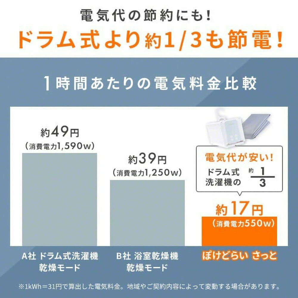 【Qurra】 衣類乾燥機 ぽけどらい さっと【6ヶ月保証】　3R-HCD02WT