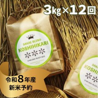 【ふるさと納税】『令和8年産新米予約』ついに出ました厳選米サカエ千曲リバーサイド定期便 限定発売！毎月ちょうどいい量をお届けます!白米3kg毎月お届け(全12回計36kg)