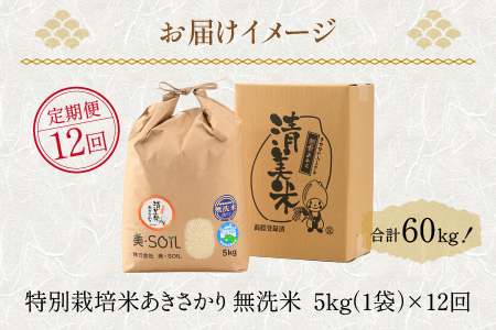 【令和5年産】《定期便》5kg×12回 60kg 特別栽培米 あきさかり 無洗米 低農薬 《食味値85点以上！こだわり極上無洗米》  / 福井県 あわら 北陸 米 お米 人気 