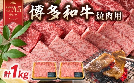 【A4～A5】博多和牛焼肉用 1kg（500g×2p）　牛肉 牛肉 焼肉 黒毛和牛 焼肉 和牛 国産 牛肉 BBQ グルメ 1kg 焼肉 バラ 肩ロース モモ A4 A5 福岡県 八女市