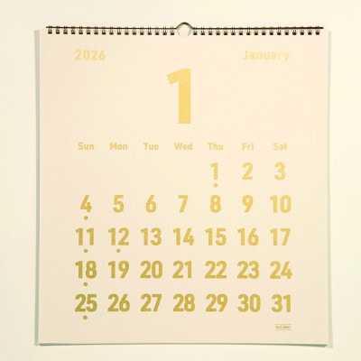 美濃和紙を使ったシルクスクリーン印刷オリジナル壁掛けカレンダー【ゴールド×生成り】【1701619】