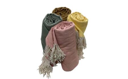 【イエロー】フリンジ付き ブランケット 綿100% NCK-1 YE