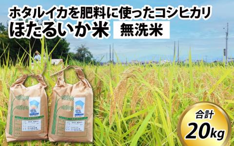 ほたるいか米（無洗米20kg）　ホタルイカを肥料に使ったコシヒカリ