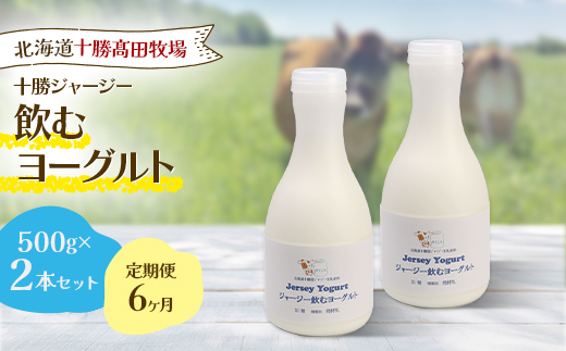 【毎月定期便】【十勝高田牧場】ジャージー飲むヨーグルト 500g×2本セット全6回【配送不可地域：離島】