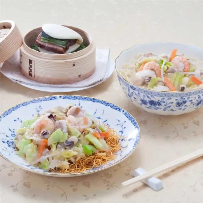【全6回定期便】具材付き！長崎ちゃんぽん・皿うどん揚麺・角煮まんじゅう詰合せ＜みろく屋＞[QBP010]