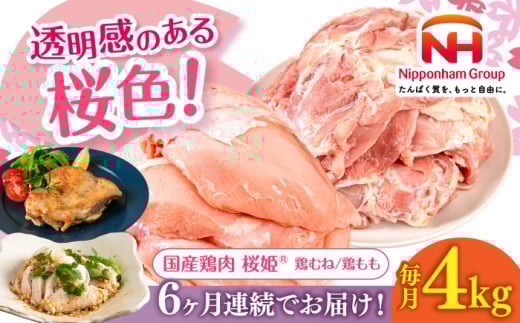 【全6回定期便】桜姫 鶏むね＆鶏ももセット 計4kg （鶏むね・鶏もも 各2kg）《厚真町》【東日本フード株式会社】 桜姫 鶏肉 鶏 とり肉 もも肉 鶏もも むね肉 鶏むね トリ 2キロ パック 冷凍 北海道 冷凍 北海道 [AXBM046]