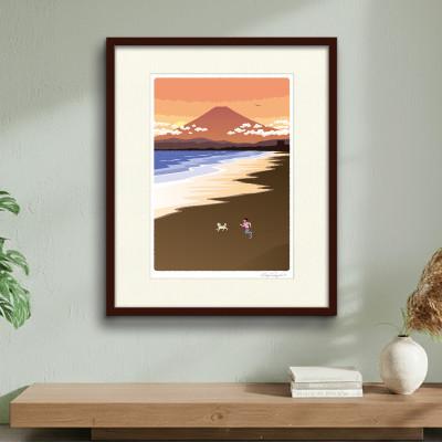 ふるさと納税 茅ヶ崎市 湘南・茅ヶ崎で描く、海を感じるイラストアート『ジークレーアートフレーム　SL-11』(大:四つ切)