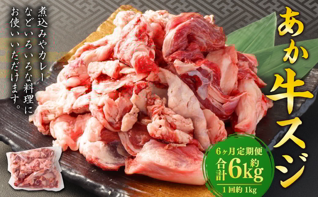 
            【6ヶ月定期便】 あか牛スジ 1kg （500g×2パック） 計6kg あか牛 牛肉 牛 お肉 肉 おかず 冷凍
          