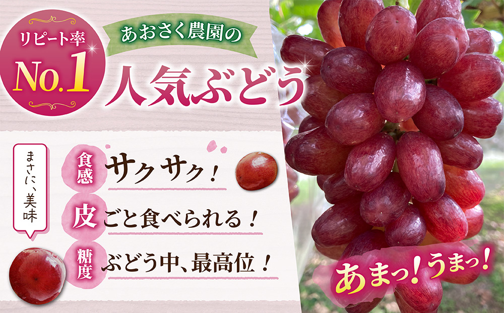 【あおさく農園】皮ごと食べられるクイーンセブン2～3房（約1kg）