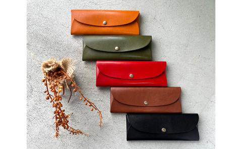 本革 ノンステッチのペンケース 栃木レザー　レッド