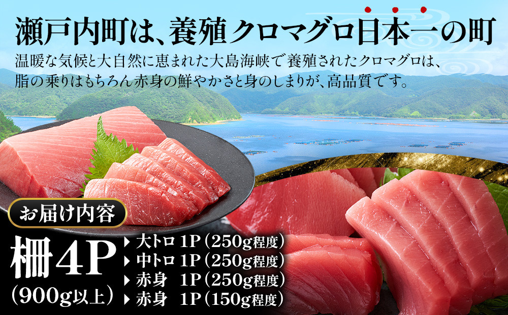 【3回定期便】奄美大島産養殖クロマグロ 4柵セット 900g以上