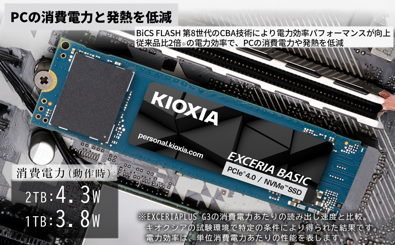 キオクシア（KIOXIA）PCIe🄬 Gen4x4 内蔵SSD EXCERIA BASIC 2TB NVMe M.2 Type2280
