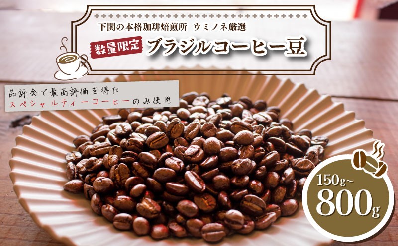 
                  訳あり コーヒー豆 150g ～ 800g (400g×2袋) ブラジル 数量限定 選べる 挽き方 定期便 ( コーヒー 珈琲 出荷当日 自家焙煎 スペシャルティコーヒー ホットコーヒー アイスコーヒー コーヒータイム こだわりコーヒー ブラジルコーヒー 飲料 ) ウミノネコーヒー 下関 山口 【2025年度入荷分】
                