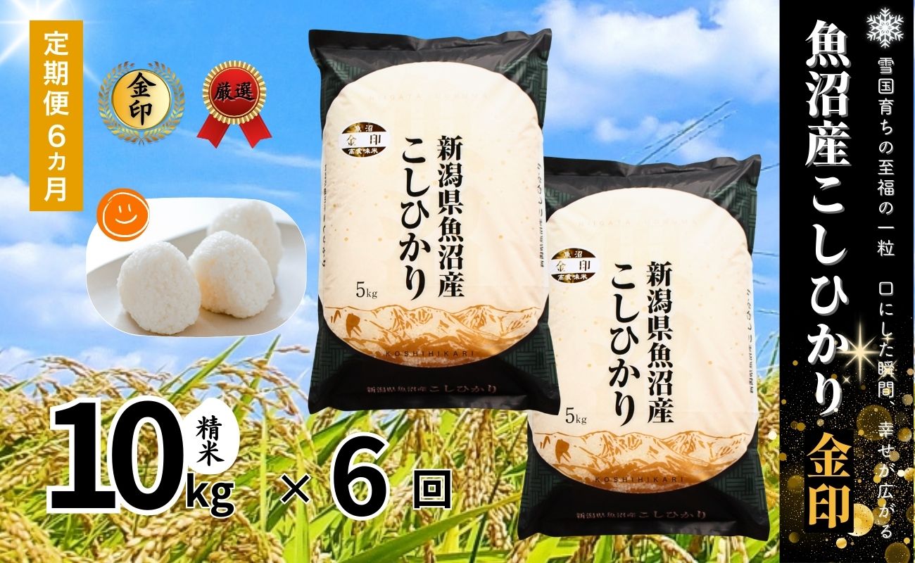 【6ヶ月定期便】令和7年産新米 魚沼産コシヒカリ「金印」高食味米 10kg×全6回127534-042