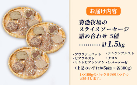 岩手町「菊池牧場のスライスソーセージ」詰め合わせ1.5kg ソーセージ 5種 添加物不使用 牛肉 豚肉 セット おかず つまみ ギフト 贈り物 お中元 お歳暮 肉 お肉 冷凍 岩手県 岩手町 菊池牧場