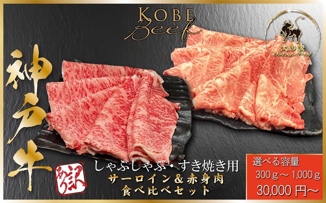 
                  神戸牛 訳あり 赤身肉・サーロイン食べ比べセット しゃぶしゃぶ・すき焼き用 選べる容量 300g ～1,000g  (ASGSS3)  ふるさと納税 神戸牛 神戸ビーフ ブランド和牛 訳あり 訳アリ 赤身 サーロイン しゃぶしゃぶ すき焼き 国産 和牛 太田家 兵庫県 神戸 但馬 朝来 朝来市 新鮮
                