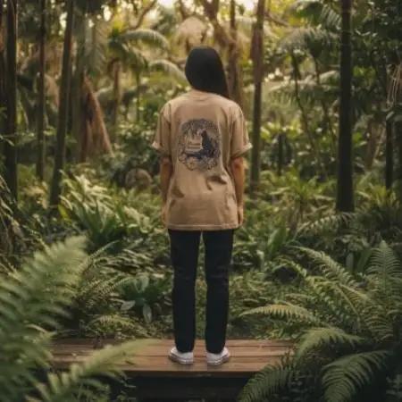 やんばるの自然を纏う オリジナルデザインTシャツ(カーキ/Lサイズ)【1732938】