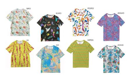Tシャツ 感覚刺激Tシャツ 08AKAAO 洋服 ファッション 総柄Tシャツ プレゼント 手書き 絵画 アート作品 通気性 柔軟性 日本製 福祉施設 ワークショップ 東京都 墨田区 S