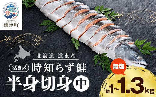 北海道産 鮭 切身 (中)  ( 約 1kg ~ 1.3kg )  時知らず 国産 半身 活き〆 人気 おすすめ さけ サケ しゃけ ときしらず トキシラズ 時知らず鮭 冷凍 真空パック パック 個包装 小分け 小分けパック 時鮭 鮭切身 切り身 きりみ 無塩 サーモン 焼き鮭 ホイル焼き  鍋 焼くだけ 簡単 アレンジ 料理 便利 魚介類 魚貝類 道東産 北海道 標津町
