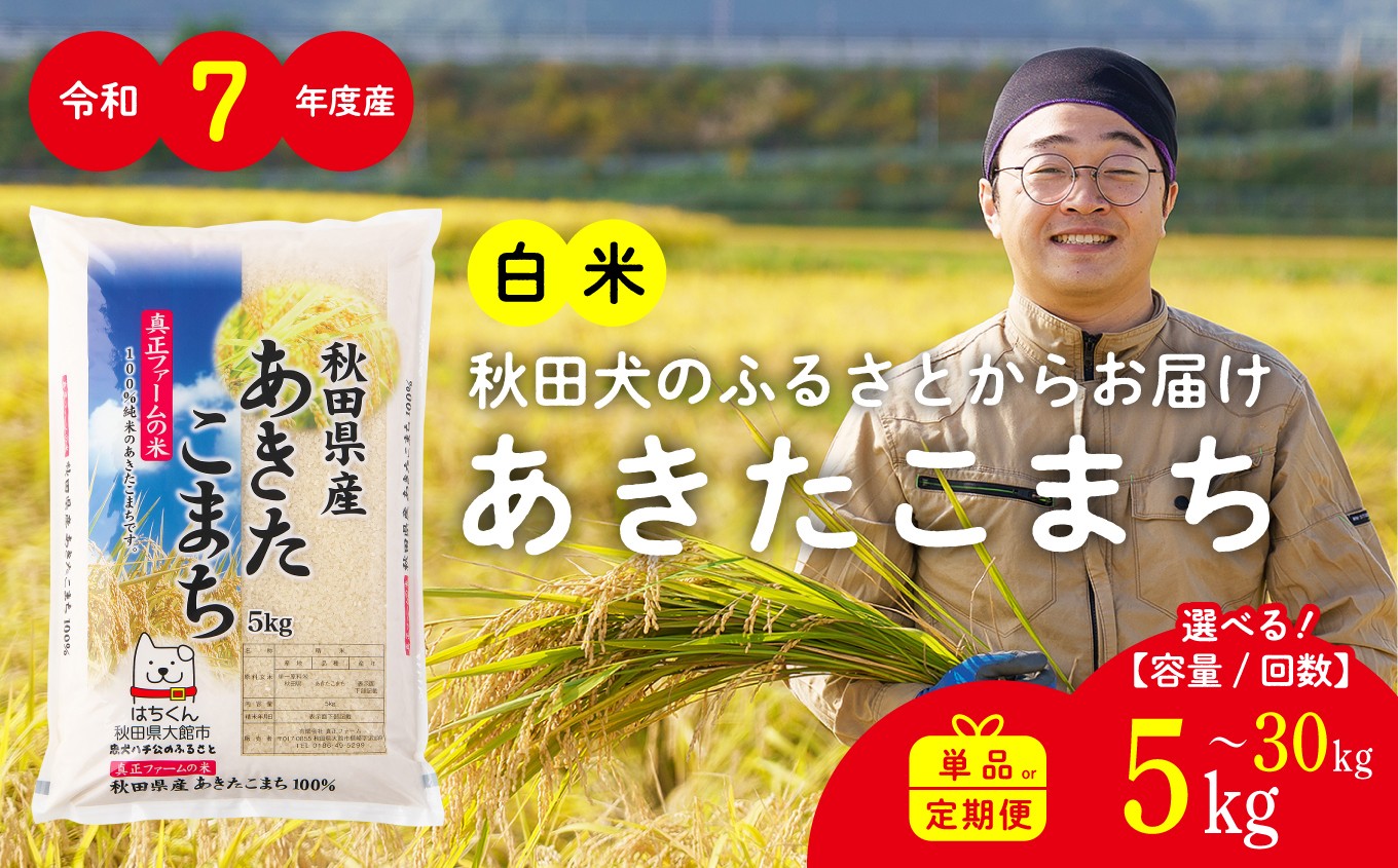 
                  令和7年産 秋田県産あきたこまち(白米) 5kg/10kg/15kg/20kg/30kg 単品 定期便 1回/3回/6回/9回/12回 選べる回数 大館市 秋田県 【真正ファーム】
                