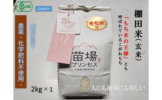 魚沼産こがねもち 玄米2kg 有機JAS認証米（転換期間中）