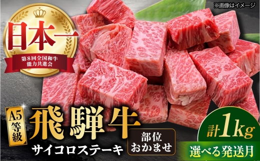 【10月発送】飛騨牛 サイコロステーキ 部位おまかせ 1kg A5等級 和牛 ブランド牛 国産 牛肉 多治見市 / 渡辺精肉店 [TAZ042-10]