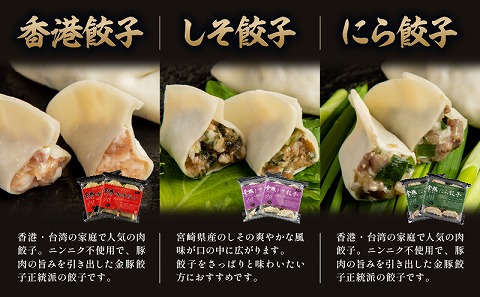 【定期便 偶数月 全6回お届け】金豚餃子セット（香港餃子・しそ餃子・にら餃子　1パック10個入×各2パック）_M166-T002-6