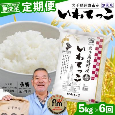 ふるさと納税 遠野市 【毎月定期便】<無洗米>岩手県 遠野市産 いわてっこ 5kg 【 コメマルシェ 河判 】全6回