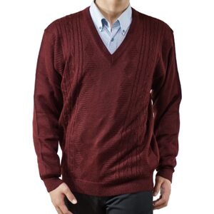 模様有 メンズニット セーター ワイン M寸 15140_装飾品・工芸品 男性・メンズ 洋服 _【1219596】