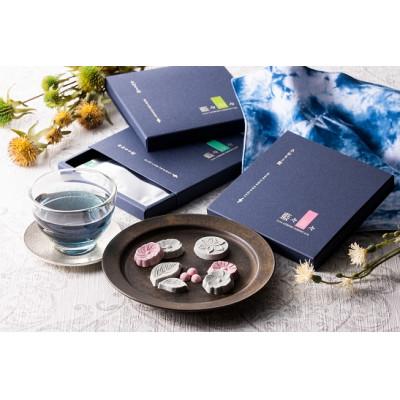 ふるさと納税 青森市 染めてよし!食べてよし!「あおもり藍」のチカラ感じる干菓子と茶と手巾の三段重
