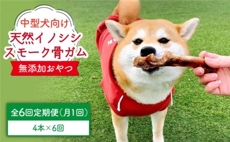 6回定期便　中型犬向け☆天然いのししのスモーク骨ガム4本 わんこin食堂/吉野ヶ里町[FCG074]