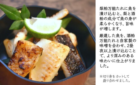 梨粕みそ漬け 鮮魚5種Bセット 銀だら 金目鯛 カレイ 銀鮭 いか 切り身 70g×5種 骨取り 漬け魚 個包装 焼き方ガイド付き 冷凍