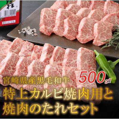 ふるさと納税 木城町 宮崎県産黒毛和牛 特上カルビ焼肉用500gと焼肉のたれセット　K16_0006_1