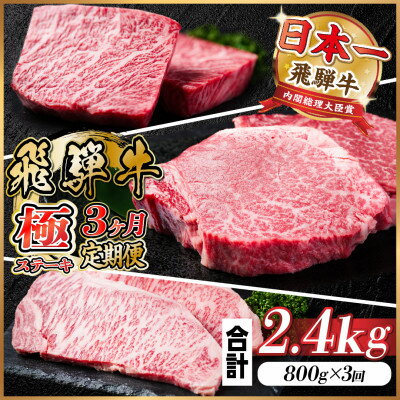 【ふるさと納税】【毎月定期便】飛騨牛 極ステーキ定期便　計約2.4kg【冷蔵便】全3回　A4～A5等級　黒毛和牛【配送不可地域：離島】【4056914】