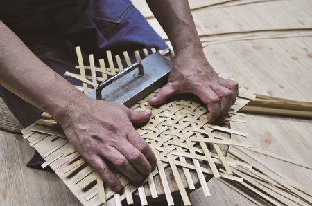 白竹籐巻麻の葉丸皿(大)【別府竹細工】【山下工芸】_B095-012