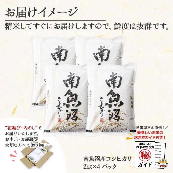 無地熨斗 新潟県 南魚沼産 コシヒカリ こしひかり お米 2kg ×4個 計8kg 精米 魚沼 米 炊き方ガイド付き お中元 お歳暮 gift ギフト プレゼント【銘柄米 ブランド米 精米 こしひかり