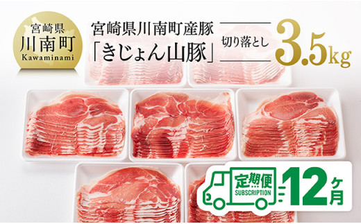 【12ヶ月定期便】宮崎県産豚肉「きじょん山豚」切り落とし　計3.5kg（500g×7パック）【 肉 豚 豚肉 切り落とし 】