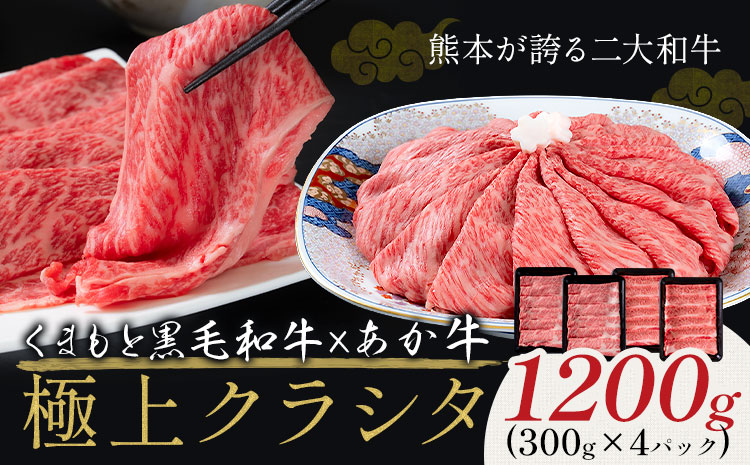 黒毛和牛 A4～A5等級 あか牛 クラシタ 食べ比べ 霜降り 赤身 すき焼き しゃぶしゃぶ 1200g 数量限定 牛肉 冷凍 くまもと黒毛和牛 《2026年1月中旬-3月末頃出荷》 冷凍庫 個別 以内 ブランド牛 1kg 以上 1.2kg 赤身 霜降り お歳暮---mna_fakkmst_bc13_r7_20000_1200g---