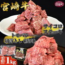 【ふるさと納税】＜宮崎牛サイコロステーキ ＆ 宮崎牛トモバラ切落とし（焼肉）合計1.0kg＞※入金確認後、翌月末迄に順次出荷します。牛肉 和牛 黒毛和牛 セット 真空 小分け カット済み BBQ 焼肉 煮込み 国産 特産品 送料無料 宮崎県 国富町 0382_ty【冷凍】