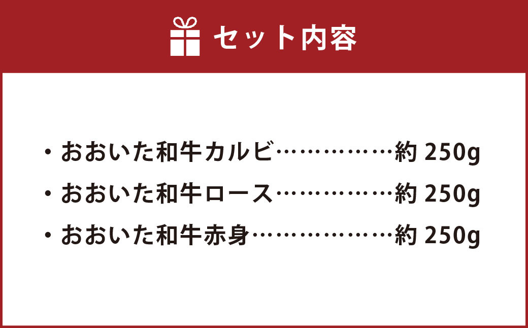 おおいた和牛 焼肉にピッタリ!牛肉の3種盛(カルビ・ロース・赤身)(合計約750g)