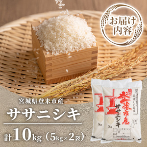 ≪令和7年産 新米≫ 登米市産 ササニシキ 10kg(5kg×2袋) 冷蔵米 お米 おこめ 米 コメ 白米 ご飯 ごはん おにぎり お弁当 佐沼交通株式会社【楽らく館】tm476