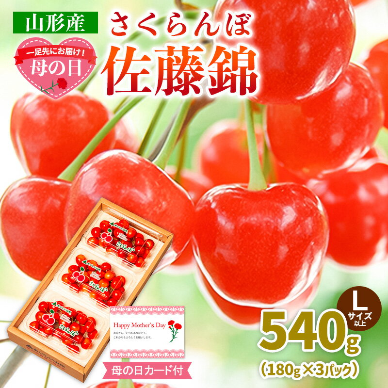 【ふるさと納税】一足先にお届け！【母の日】さくらんぼ佐藤錦540gLサイズ以上(180g×3パック) 【令和8年産先行予約】FS25-014