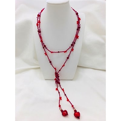 【ふるさと納税】ベネチアンガラスビーズのラリエットネックレス(レッド)【1099139】