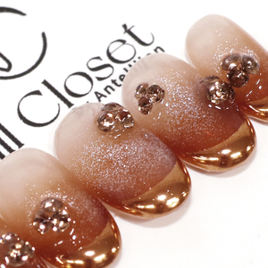 ネイルチップ　ショート【飴色の華】Mサイズ　Antellijan大宮ネイルサロンのハンドメイド　S1-M　【11100-2104】