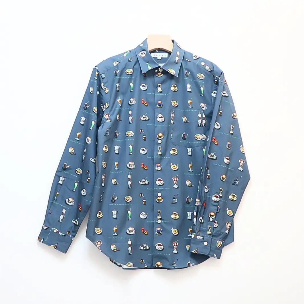 CLOFT 綿100％長袖オリジナルプリントシャツ”憩い”喫茶店柄（C/#17ダークネイビー） L 0139-020-S07-5