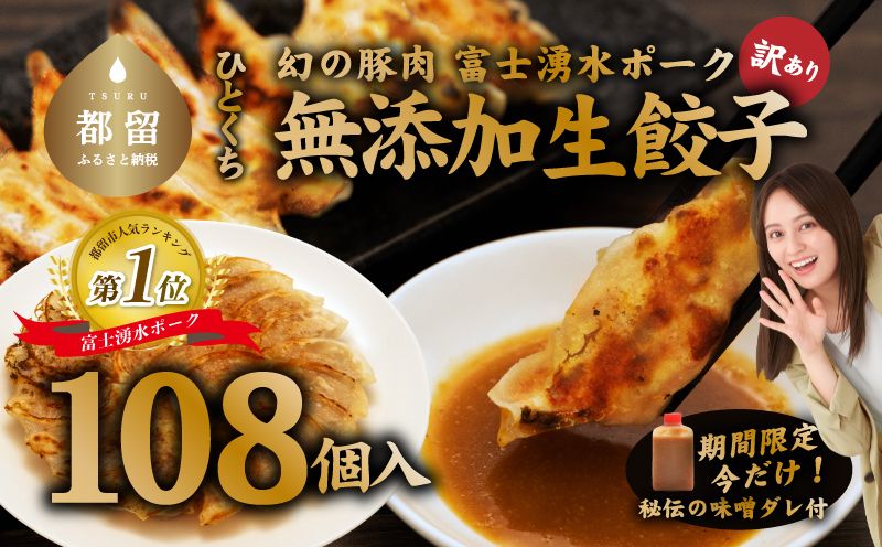 【幻の銘柄豚】富士湧水ポーク使用　冷凍生餃子（秘伝の味噌ダレ付き）　108個｜一口餃子 味噌ダレ 生餃子 ぎょうざ ギョーザ 富士湧水ポーク